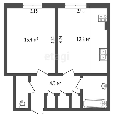 
  Продается 1-комн. квартира, 34.4 м², Дмитриева ул, д. 5/3
. Фото 5.