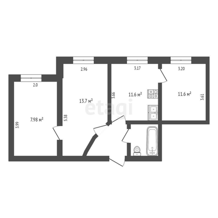 
  Продается 3-комн. квартира, 52 м², Марка Никифорова ул, д. 3
. Фото 5.