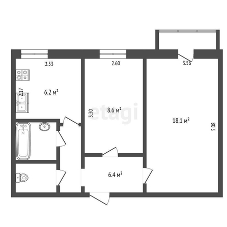 
  Продается 2-комн. квартира, 42.8 м², д. 1
. Фото 5.
