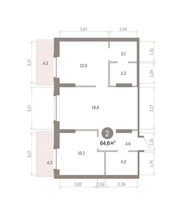 
  Продается 2-комн. квартира 64.55 м², в ЖК Кварталы Драверта, дом 3. Фото 1.