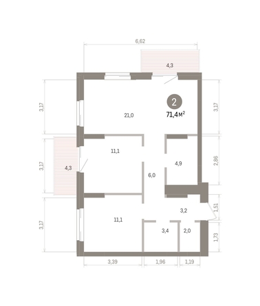 
  Продается 2-комн. квартира 71.37 м², в ЖК Кварталы Драверта, дом 4. Фото 1.