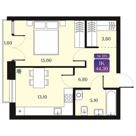
  Продается 1-комн. квартира 44.3 м², в ЖК Северное Сияние Премиум. Фото 1.