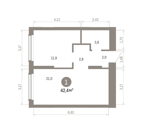 
  Продается студия 42.42 м², в ЖК Кварталы Драверта, дом 6. Фото 1.