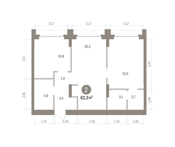 
  Продается 2-комн. квартира 62.33 м², в ЖК Кварталы Драверта, дом 5. Фото 1.