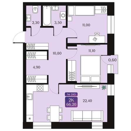 
  Продается 2-комн. квартира 66.2 м², в ЖК Северное Сияние Премиум. Фото 2.