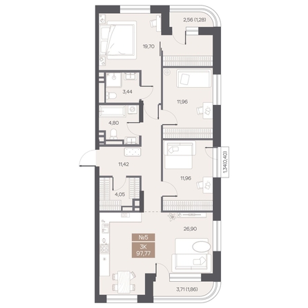 
  Продается 3-комн. квартира 97.77 м², в ЖК ЦЕНТР-ПАРК на Волочаевской. Фото 1.