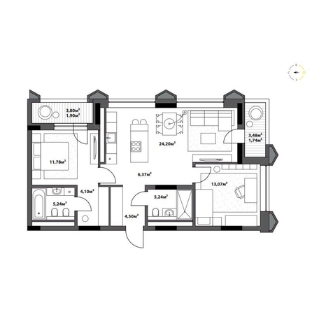 
  Продается 2-комн. квартира 78.14 м², в ЖК Северное Сияние Бизнес. Фото 2.