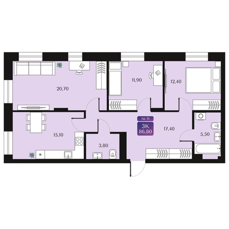 
  Продается 3-комн. квартира 86.8 м², в ЖК Северное Сияние Премиум. Фото 2.