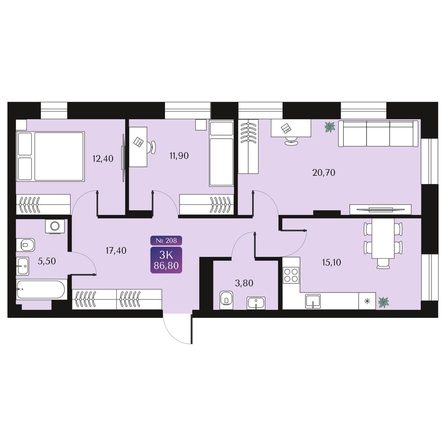 
  Продается 3-комн. квартира 86.8 м², в ЖК Северное Сияние Премиум. Фото 2.