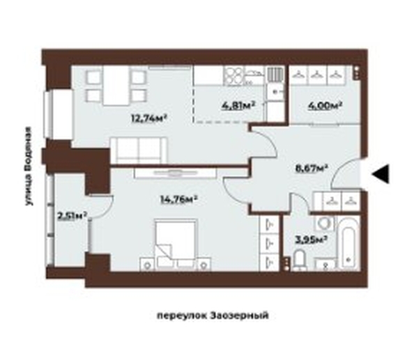 
  Продается 2-комн. квартира, 50.3 м², ЖК Заозёрный Deluxe
. Фото 1.