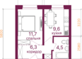 Видный-3, б/с 4: Планировка 1-комн 32,8 м²