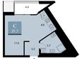 Беринг, дом 2: Планировка Студия 31,7, 32,1 м²