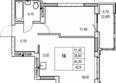 Автограф: Планировка 1-комн 39,6, 39,7 м²