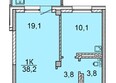 Зеленая высотка на Калинина: Планировка 1-комн 37,6 - 38,2 м²