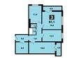 Светлогорский, дом 1 строение 2: Планировка 3-комн 86,8 - 87,2 м²