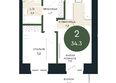 Калина Долина, дом 6: Планировка 2-комн 34,3 м²