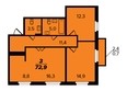 Преображенский, дом 22 этап 3: 3-комнатная 72,9 кв.м. 2 секция