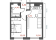 Салют: Планировка 1-комн 38,19 м²