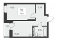Квартал на Игарской, дом 1 мон: Планировка 1-комн 38,15 м²