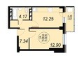 Вавиловский, 2 этап дом 14: Планировка однокомнатной квартиры 37,67 кв.м