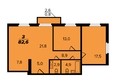 Преображенский, дом 22 этап 3: 3-комнатная 82,6 кв.м. 2 секция
