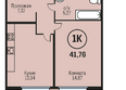 Адалин на Южном, дом 15 корпус 2: Планировка 1-комн 41,76 м²