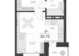 Дивные Дали, 2 очередь: Планировка 1-комн 30,6 - 30,8 м²
