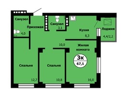 Продается 3-комнатная квартира ЖК Серебряный, дом 1 корпус 2, 67.6  м², 8044400 рублей