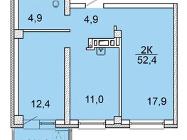 Продается 2-комнатная квартира ЖК Калинина, 175, 52.4 м², 6812000 рублей