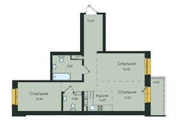 Продается 3-комнатная квартира ЖК Семья, 3 очередь, б/с 7, 70.92  м²