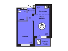 Продается 2-комнатная квартира ЖК Тихие зори, дом Гранит корпус 2, 41  м&sup2;, 6068000 рублей
