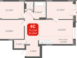 Продается 4-комнатная квартира ЖК Гвардия, 79.19  м², 9502800 рублей