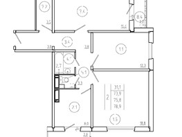 Продается 3-комнатная квартира ЖК Три слона, дом 2, 75.8  м², 7899999 рублей