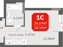 Продается Студия ЖК Гвардия, 24.69  м², 3654120 рублей