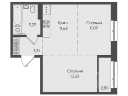 Продается 1-комнатная квартира ЖК Новые Горизонты на Пушкина, б/с 5, 47.31  м²
