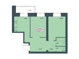 Продается 2-комнатная квартира ЖК Мята, дом 2, секции 4-6, 52.87  м², 5600000 рублей