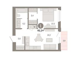 Продается 1-комнатная квартира ЖК Город на озере, 46.25  м&sup2;, 10530000 рублей
