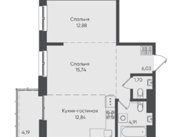 Продается 2-комнатная квартира ЖК Новые Горизонты на Пушкина, б/с 5, 58.29  м²