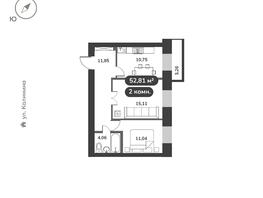 Продается 2-комнатная квартира ЖК Времена, 1 этап, 52.81  м&sup2;, 7600000 рублей