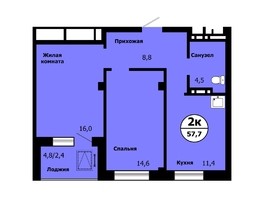 Продается 2-комнатная квартира ЖК Тихие зори, дом Стрелка, корпус 2, 57.8  м², 7051600 рублей
