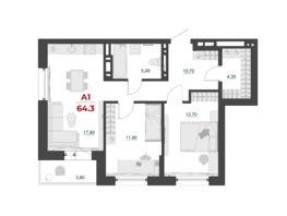 Продается 2-комнатная квартира ЖК Familia (Фамилия), дом 7, 64.3  м², 8680500 рублей