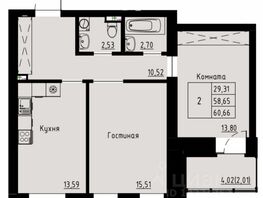 Продается 2-комнатная квартира ЖК Хвоя, 2 этап, дом 3, 60.66  м², 8100000 рублей