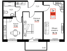 Продается 2-комнатная квартира ЖК Академик, 56.05  м&sup2;, 7426625 рублей
