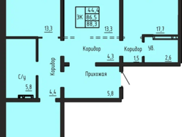 Продается 3-комнатная квартира ЖК Акварельный 4.0, 88.3  м&sup2;, 9400000 рублей