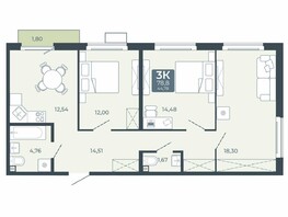 Продается 3-комнатная квартира ЖК Дом в Мичуринском, корпус 2.2, 78.8 м², 7647960 рублей