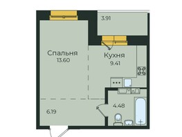 Продается 1-комнатная квартира ЖК Семья, 3 очередь, б/с 7, 37.59  м²