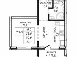 Продается 1-комнатная квартира ЖК Азимут, дом 2, 30  м², 4215000 рублей