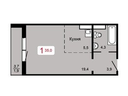 Продается 1-комнатная квартира ЖК Домино, дом 1, 35  м², 4900000 рублей
