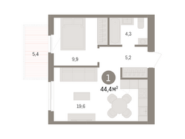 Продается 1-комнатная квартира ЖК Пшеница, дом 5.2, 44.36  м&sup2;, 6340000 рублей