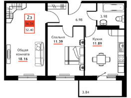 Продается 2-комнатная квартира ЖК Академик, 56.24  м&sup2;, 7704880 рублей